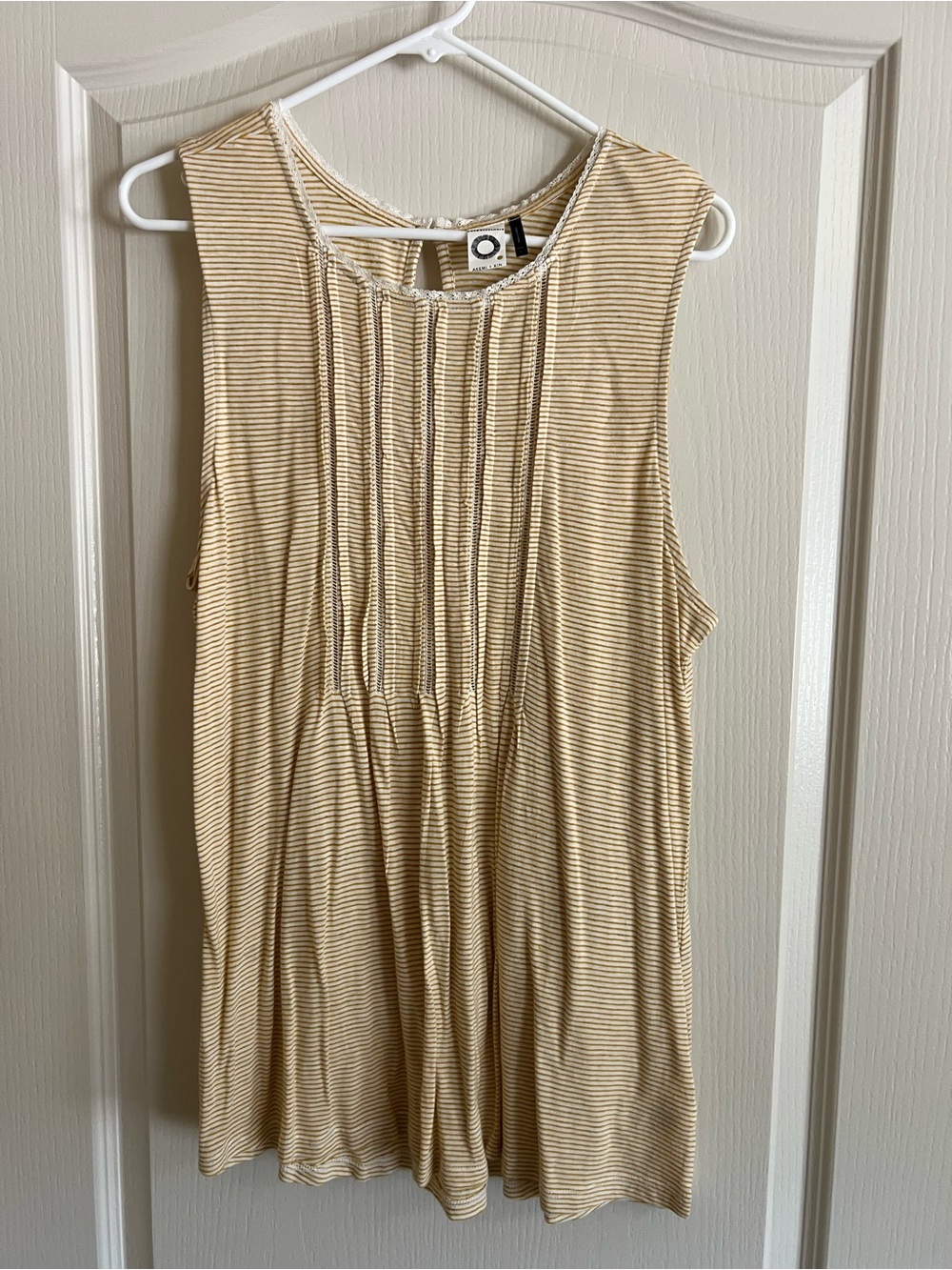 Sleeveless Yellow Striped Tank Top with Pintuck Front